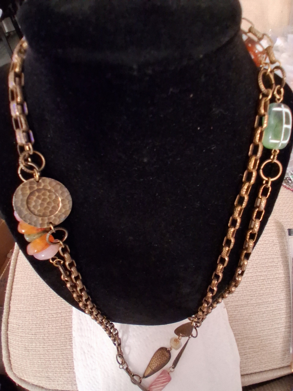 Antique Gold-tone Layered Chain Necklace with Multicolor Beads